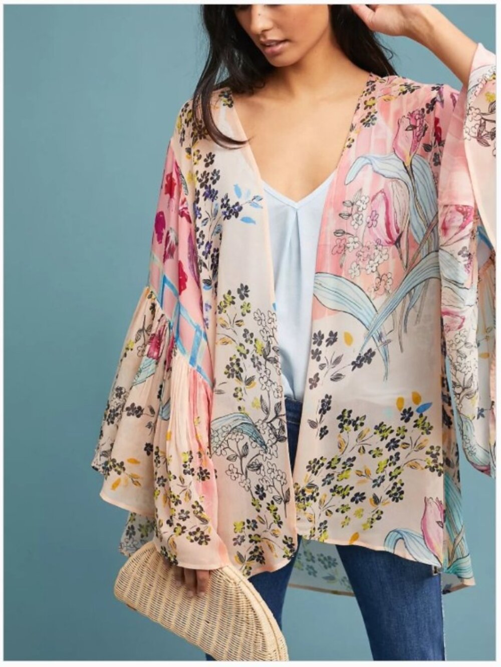 SAACHI Jordin Floral Ruffle Sleeve Kimono from Anthropologie - One Size